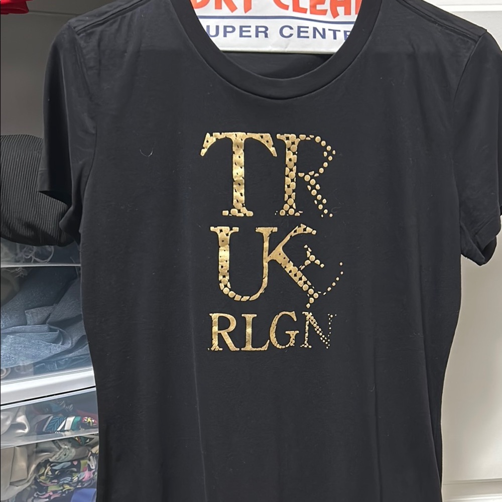 True Religion Black T-Shirt with Gold Accents